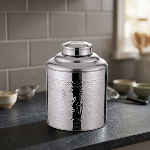 Classic Round Metal Food Container with Carved Floral Design Airtight <b>Storage</b> <b>Jar</b> <b>for</b> <b>Kitchen</b> Use - Product Image 4