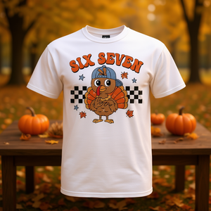 Camiseta Six Seven Turkey para niños, manga corta, cuello redondo, estampado digital, diseño de Acción de Gracias - Product Image 3