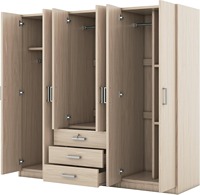 Armoire autoportante en bois à 6 portes avec étagères, tringle de suspension et 3 grands tiroirs, MOQ 100