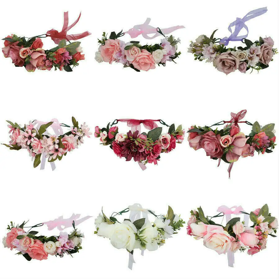 2022 Girl Women Floral Crown Rose Flower Headband Hairband Wedding Party Hair Garland