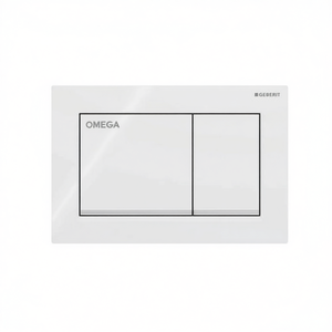 Plaque de commande carrée Omega 20 à 2 boutons, blanc avec bord inférieur doré - Product Image 3