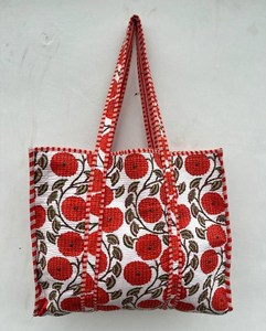 Sac fourre-tout matelassé en coton, imprimé à la main, avec coutures de qualité supérieure, pour voyage et shopping - Product Image 1