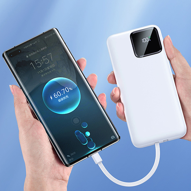 Large Capacity LED Display Screen Powerbank 10000mah 20000mah Fast Quick Charging Power Bank With Cable