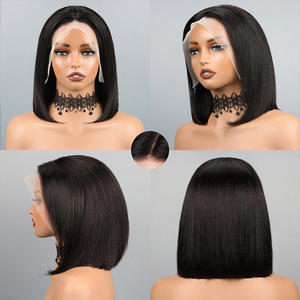 Parrucca <span class=keywords><strong>Bob</strong></span> in Capelli Umani Brasiliani Naturali, Pre-Plucked, Densità 180%, Corta, Trasparente, per Donne di Colore, <span class=keywords><strong>Bob</strong></span> Liscio Frontale - Product Image 4