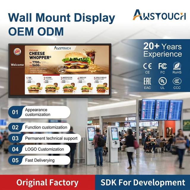 AWSTOUCH 98 Inch Wall Mount Digital Menu Board  with HD Display and Interactive Touch Screen