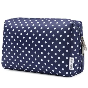 Bolsa organizadora de cosméticos de poliéster con estampado de lunares personalizados de Gelory, neceser de viaje impermeable, Neceser de maquillaje