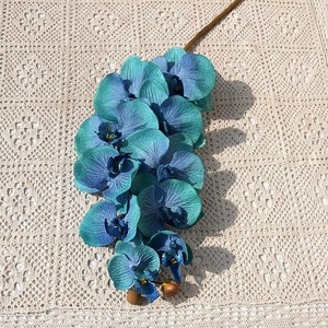 EG-O281 9 Cabezas de Flor, Flores Artificiales de Orquídea con Tacto Realista 3D en Turquesa, Azul Pavo Real, Morado <span class=keywords><strong>y</strong></span> Blanco para Decoración de Bodas <span class=keywords><strong>y</strong></span> Hogar - Product Image 1