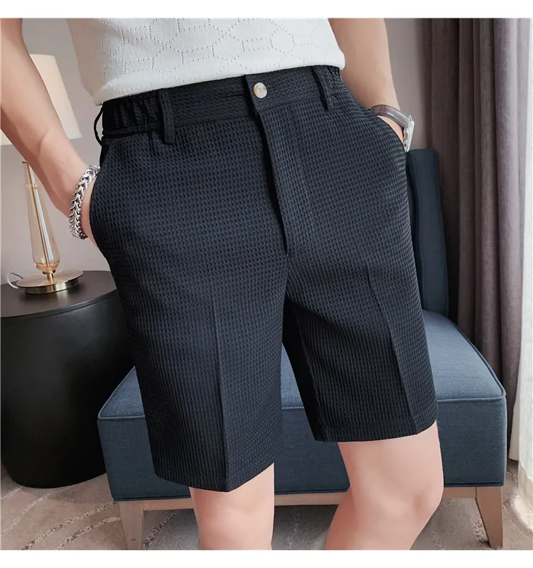Summer thin suit shorts men's high end elastic waist trousers casual shorts
