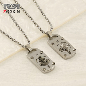 ZOGXIN Titanium Steel Pendant Necklace Anchor Eight Pointed Star Men's Fashion Stainless Steel Chain Necklace Gift Jewelry - Product Image 1