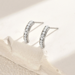 ต่างหูเพทายแฟชั่นทรงครึ่งวงกลมทันสมัยทำจากทองแดงรูปทรงเรขาคณิตเครื่องประดับของขวัญครบรอบที่สมบูรณ์แบบ - Product Image 5