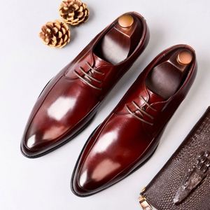High Quality New Hot Selling Genuine Leather ASTON M.JAZZ British Business Large Size Men's <b>Pointed</b> Lace-Up Patchwork Office - Product Image 6