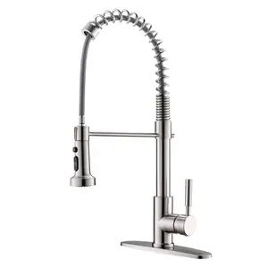 New OEM Contemporary Kitchen Mixers Single Lever Brushed Brass Kitchen Sink Faucet Spring Pull Down Taps