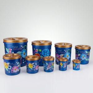 Anax Sapphire Blossom Multi-Size <b>Pantry</b> Jar Combo 9 PCS set, Blue Elegance Airtight <b>Kitchen</b> Storage Set - Product Image 1