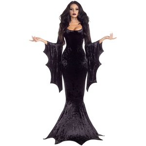 Robe longue de sorcière gothique vampire pour mascarade, costume de mariée chauve-souris d'Halloween avec chapeau, idéal pour les carnavals et spectacles, inspiré de la télévision - Product Image 1