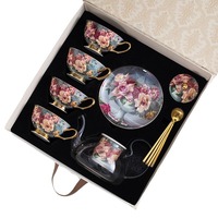 Service à café anglais Rose avec soucoupe et théière à fleurs, design rétro de luxe léger, capacité de 230 ml, essentiels pour le thé de l'après-midi