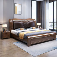 Lit double en bois massif recouvert de cuir pour chambre principale