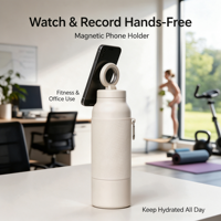 Support magnétique pour téléphone, bouteille d'eau en acier inoxydable à double paroi isolée sous vide, 24 oz et 32 oz, bouteille d'eau de sport anti-fuite