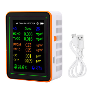 Detector de Calidad del Aire, Índice de CO2, TVOC, <span class=keywords><strong>HCHO</strong></span>, PM2.5, PM10, Medidor de Temperatura y Humedad, Pantalla TFT a Color, Visualización de Curvas, Negro Naranja - Product Image 1
