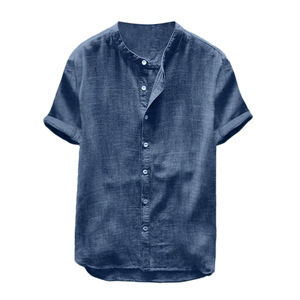 Venta al por mayor de <span class=keywords><strong>manga</strong></span> <span class=keywords><strong>corta</strong></span> de los hombres <span class=keywords><strong>Casual</strong></span> Camisa de lino y algodón soporte Anti-Shrink Plain Dyed verano transpirable ropa OEM servicio - Product Image 5