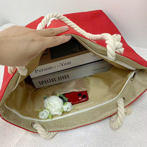 Bolsa de Compras de Lona con Logotipo Personalizado al por Mayor, Bolsa de Playa con Asas de Cuerda Gruesa y Bordado Artístico, Bolso de Mano de Gran Capacidad para Regalo - Product Image 3