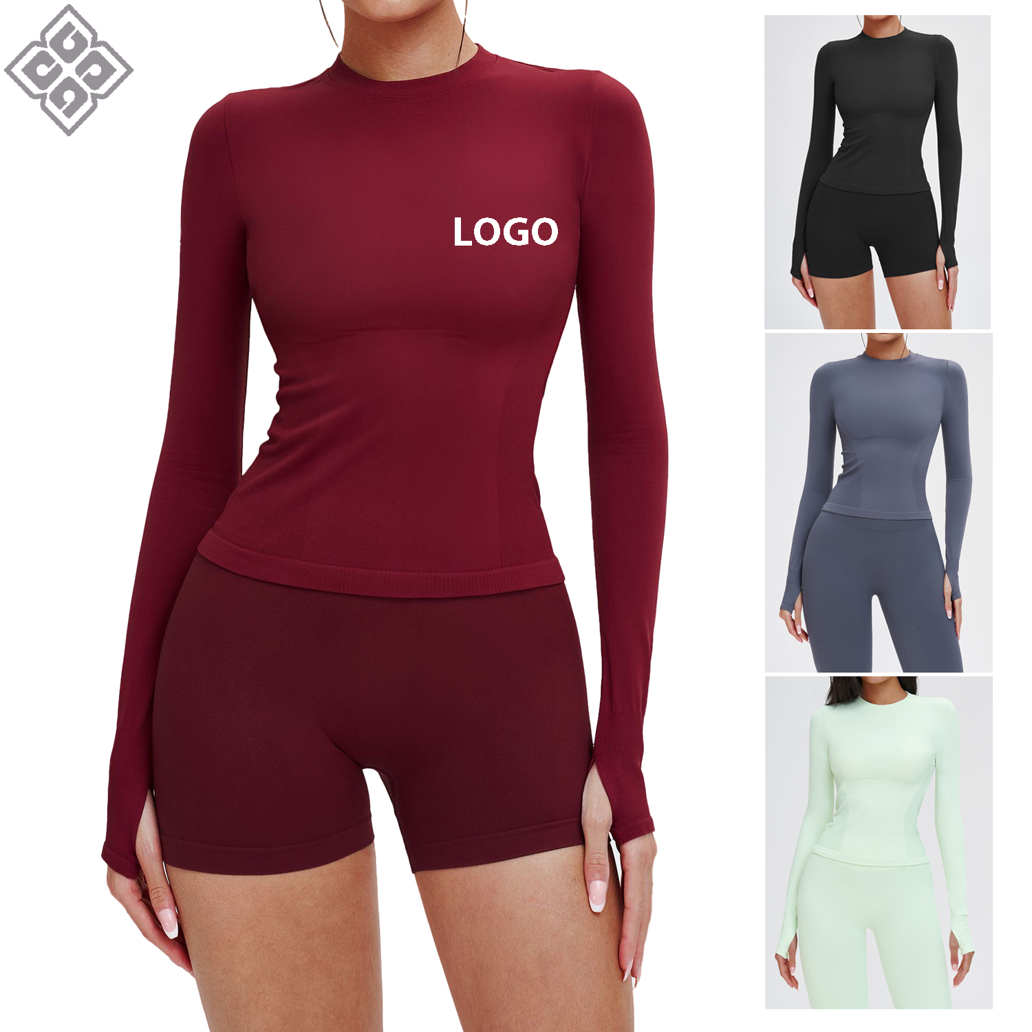 Custom Hot Selling Women's Seamless Crew Neck Slim Fit Long Sleeve Yoga T-Shirt High Elastic Breathable Workout Fitness Tops