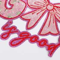 Parches de Lentejuelas Religiosos Grandes con Lazo Rosa Brillante, Parches de Lentejuelas con Logotipo Bordado Termoadhesivo Personalizado para Ropa