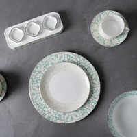 Vaisselle de luxe en porcelaine fine P&T, motif floral turquoise, assiette à dîner avec tasse pour une dégustation raffinée