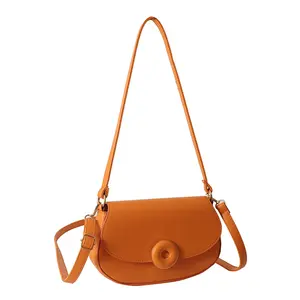 2023 New Solid Color Popular Hobo Handbag PU Leather Stylish Single Shoulder Crossbody Bag Saddle Bags