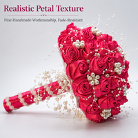 Luxe rozen bruidsboeket met parelketting, handgemaakte kunstbloem, bruiloft ceremonie, Valentijnscadeau, handbloem
