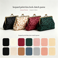 Sac à main vintage en toile imprimé léopard pour femme avec fermoir Kiss Lock et cadre à pression, pochette de soirée pour femme