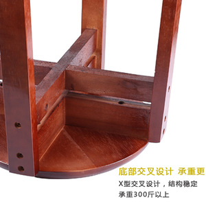 Taburete Redondo de Madera Maciza Color Marrón Rojizo, Muebles Apilables para Sala de Estar - Product Image 4
