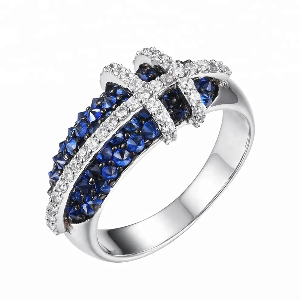 Made in china 925 silber ring frauen schmuck kreuz ring licht blau sapphire cz stein ring