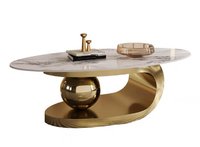 Table basse moderne en acier inoxydable doré avec plateau en marbre, ensemble de tables basses pour salons