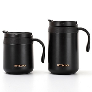 Mug à café isotherme en acier inoxydable 304 à double paroi pour les voyages en plein air, le bureau, avec poignée, couleur noire, 350 ml, 500 ml - Product Image 1
