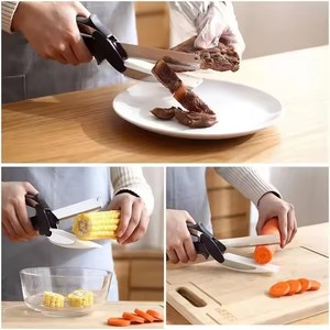 <span class=keywords><strong>HelloWorld</strong></span> 2in1 Ciseaux de coupe de fruits et légumes alimentaires Ciseaux de cuisine polyvalents en acier inoxydable avec couteau et planche à découper - Product Image 2