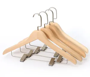 2020 High quality wholesale white wooden beech garment clothes hanger customized baby coat percha wood hanger with clips