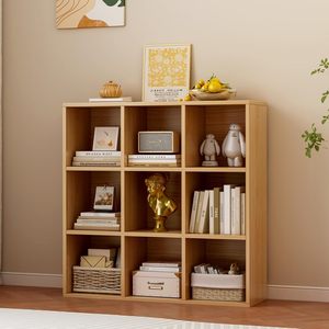 Estantería de Almacenamiento de 9 Cubos - Librería Abierta de Madera de 3 Niveles, Apta para el Hogar y la Oficina, Mueble de Exhibición de Roble - Product Image 1