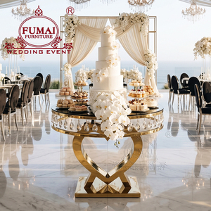 Heart shaped base, circular <b>mirror</b>, elegant wedding, luxurious cake <b>table</b> - Product Image 3