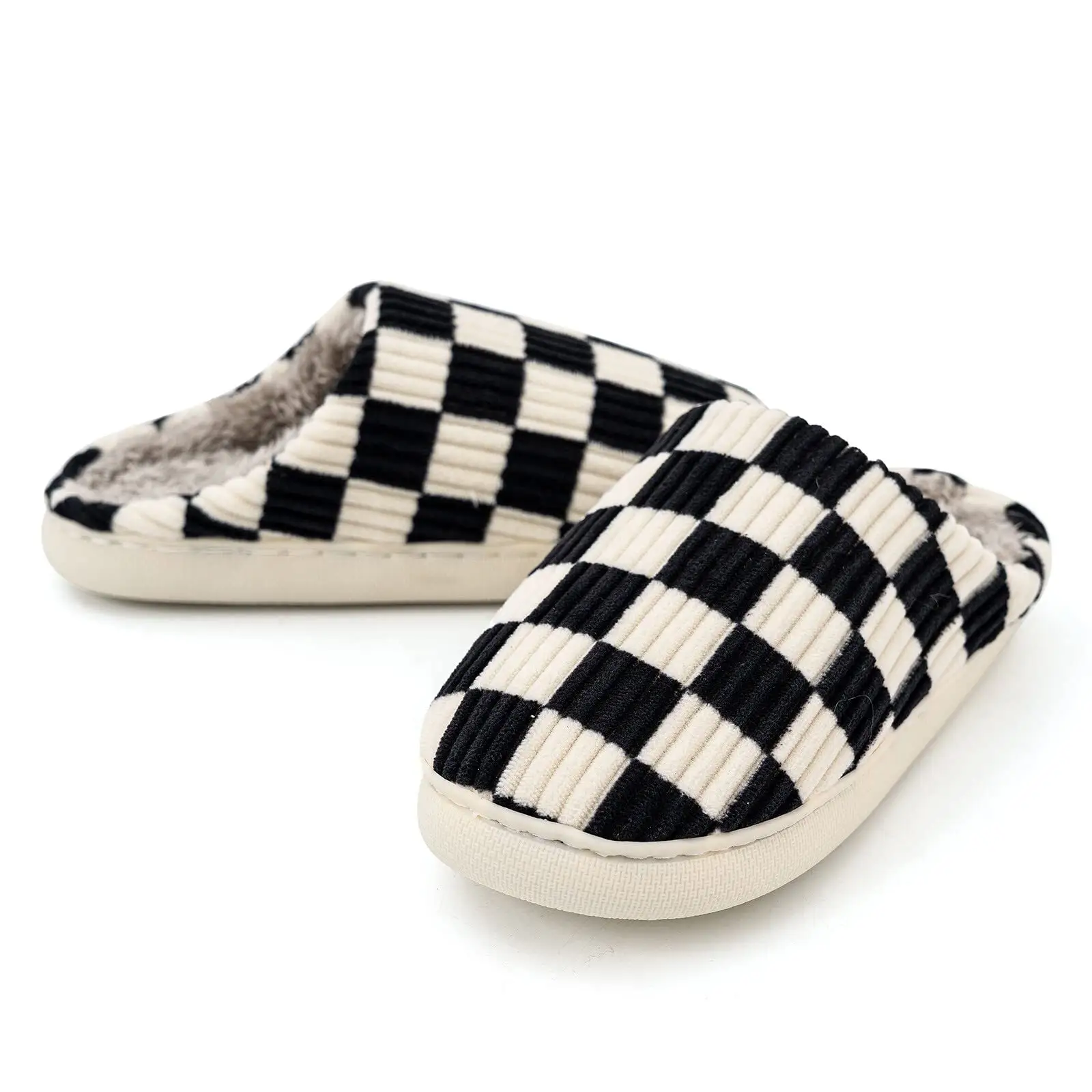 Nicecin Plaid Scuff Slides Women Cozy Memory Foam Slip on Warm Checkered Shoes Indoor Outdoor with Non-slip Mens House Shoes