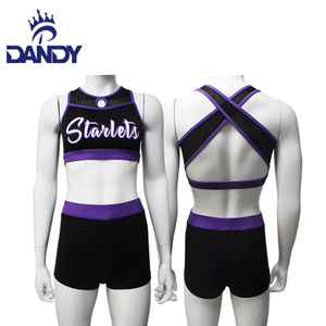 Vente en gros d'équipement de sport OEM pom-pom girl sublimé noir pour adultes ensembles complets jupes débardeurs et spandex à porter pour s'entraîner - Product Image 4