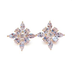 Pendientes de flor dorada con cristal de cuarzo arcoíris chapados en oro de 18 quilates para mujer, joyería romántica para boda - Product Image 1