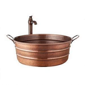 Fregadero de utensilios martillados de cobre con asas Fregadero de tamaño y forma personalizados para uso en el hogar y el baño del hotel - Product Image 1