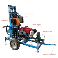 Petite machine de forage de puits d'eau hydraulique diesel tractable de 22 CV, profondeur 120 m, pour forage de 10-35 mm, pompe de forage facilement déplaçable pour ferme YJC