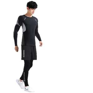 Мужской летний спортивный комплект: леггинсы и футболка с длинным рукавом 2-в-1, быстросохнущий, высокоэластичный, для бега, баскетбола, фитнеса - Product Image 5