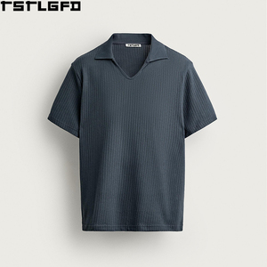 Polo de punto abierto con cuello Johnny para hombre, azul pizarra, manga corta, fabricantes de polos para hombre al por mayor - Product Image 4