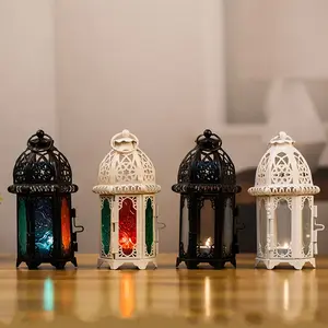 Portavelas europeo para boda, decoración del hogar, candelabro moderno de té marroquí, candelabro colorido, farolillos