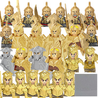 Figurines de construction miniatures Fantasy Golden Armor, accessoires bouclier et lance, MOC DIY, scène de collection, ornement de bureau