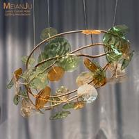 Suspension LED en verre d'art moderne, finition acier inoxydable doré, haute luminosité, taille personnalisable, disques en forme de feuille, garantie 3 ans