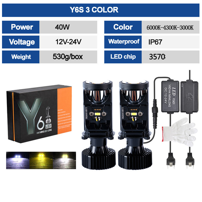 Y6 Led Projector OEM High Quality Y6 LED Headlight H4 High Low Beam Bi Projector Lens ...