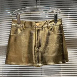 OUDINA New Style Hot Silver Casual Contrast Color A Line Short Mini Skirt Women